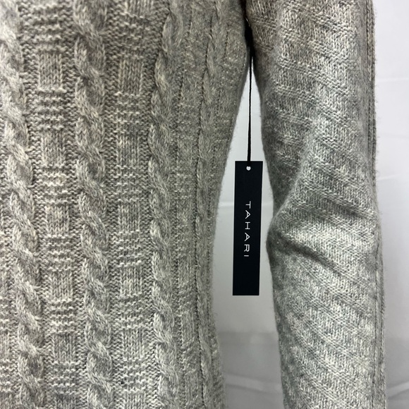 NWT Tahari Women's Small Gray Cable Knit Mock Neck Midi Sheath Sweater Dress - Picture 3 of 7